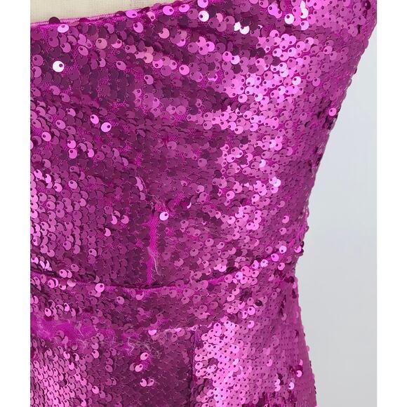 LULU'S  XS Pink Prom Perfect Cutout One-Shoulder Sequin Gown NEW B52 *flaw - Picture 10 of 15